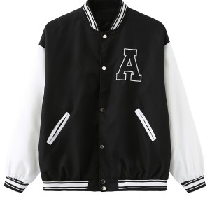 Letter Print Button Up Jacket, Women's Casual Streetwear, Women's Clothing