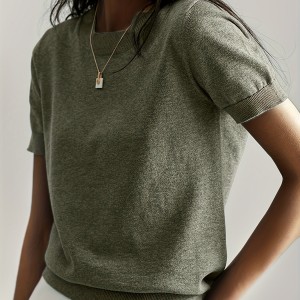 Solid Crew Neck Sweater, Casual Short Sleeve Sweater For Spring & Summer, Women's Clothing
