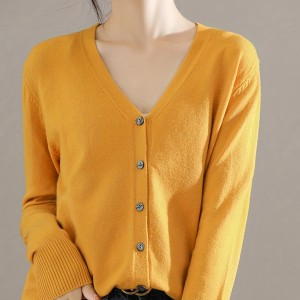 Elegant V-neck Solid Cardigan, Long Sleeve Cardigan For Spring & Fall, Women's Clothing