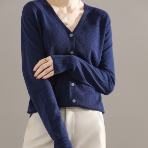 Elegant V-neck Solid Cardigan, Long Sleeve Cardigan For Spring & Fall, Women's Clothing