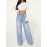 Blue Drawstring Elastic Waist Baggy Jeans, Loose Fit Washed Wide Legs Jeans, Women's Denim Jeans & Clothing